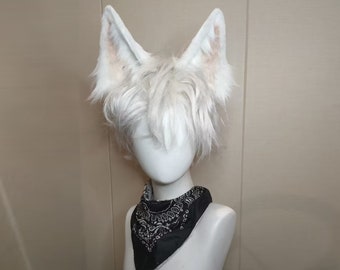 White Samoyed ears，Cute Luxury Realistic dog ears Headband,Halloween Animal Ears Cosplay,Party Cosplay wolf Costume Ears，birthday gift