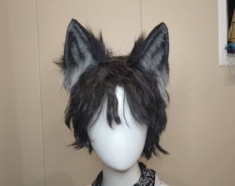 Grey Wolf ears，Cute Luxury Realistic dog ears Headband,Halloween Animal Ears Cosplay,Party Cosplay wolf Costume Ears，Girl birthday gift