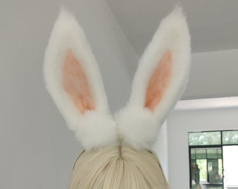 White rabbit ears，Cute Luxury Realistic donkey ears Headband,Halloween Animal Ears Cosplay,Cosplay Costume Ear，Party ear,Girl birthday gift