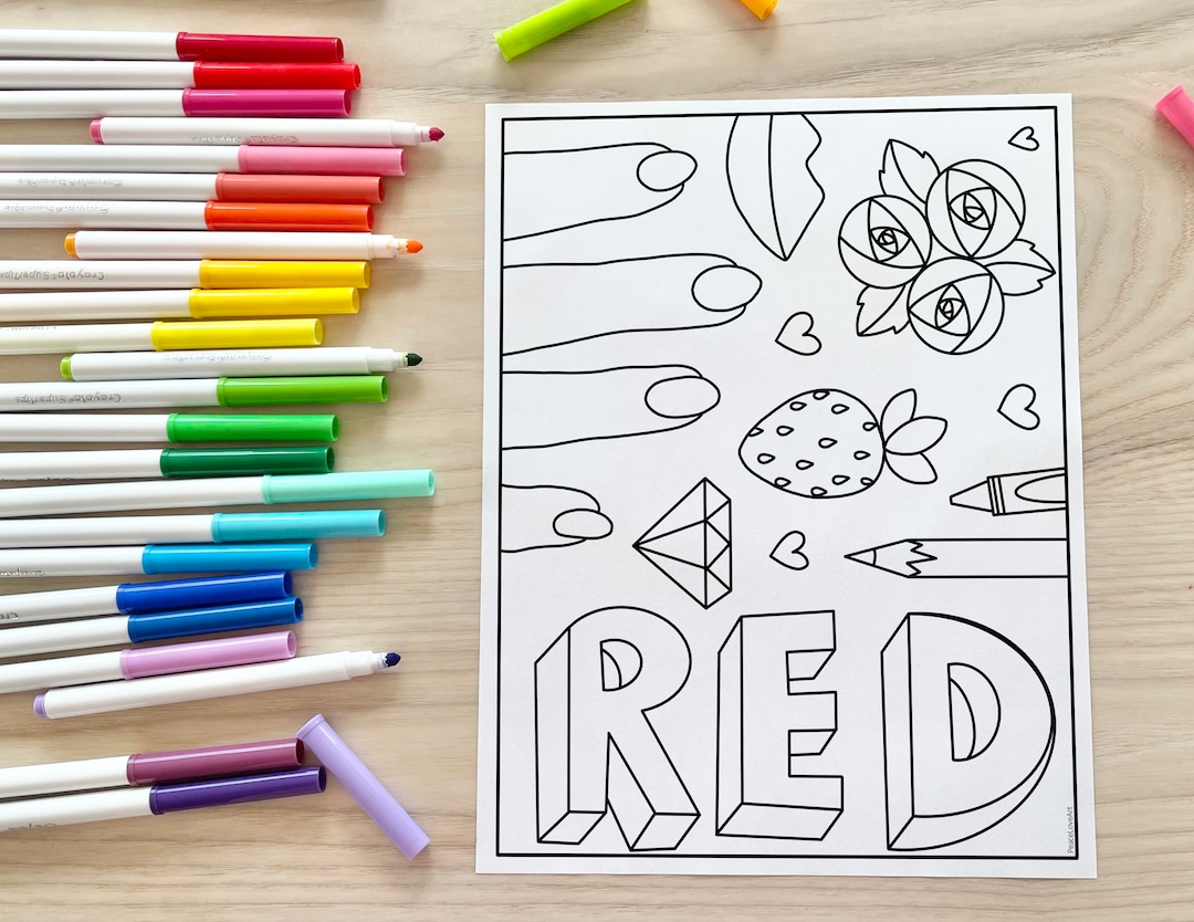 Red Things Coloring Page - Etsy
