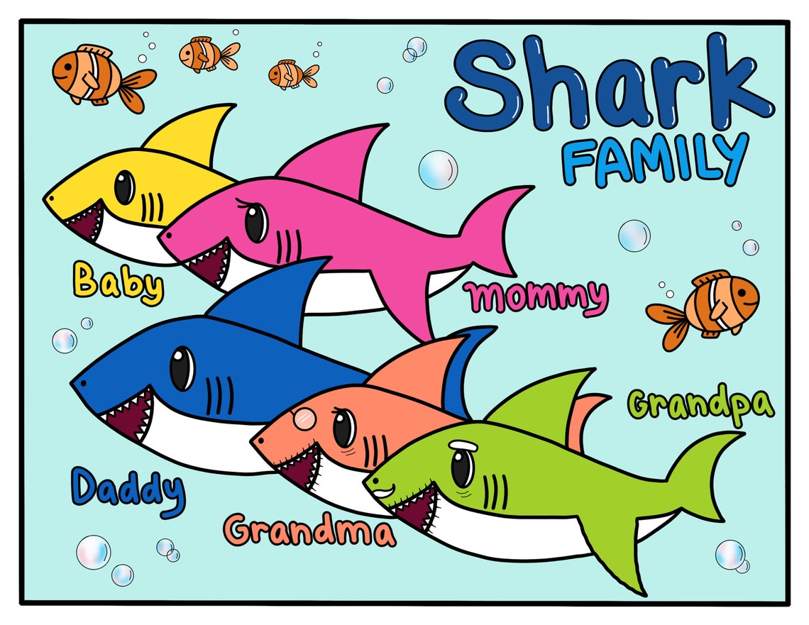 Baby Shark Family Coloring Page - Etsy