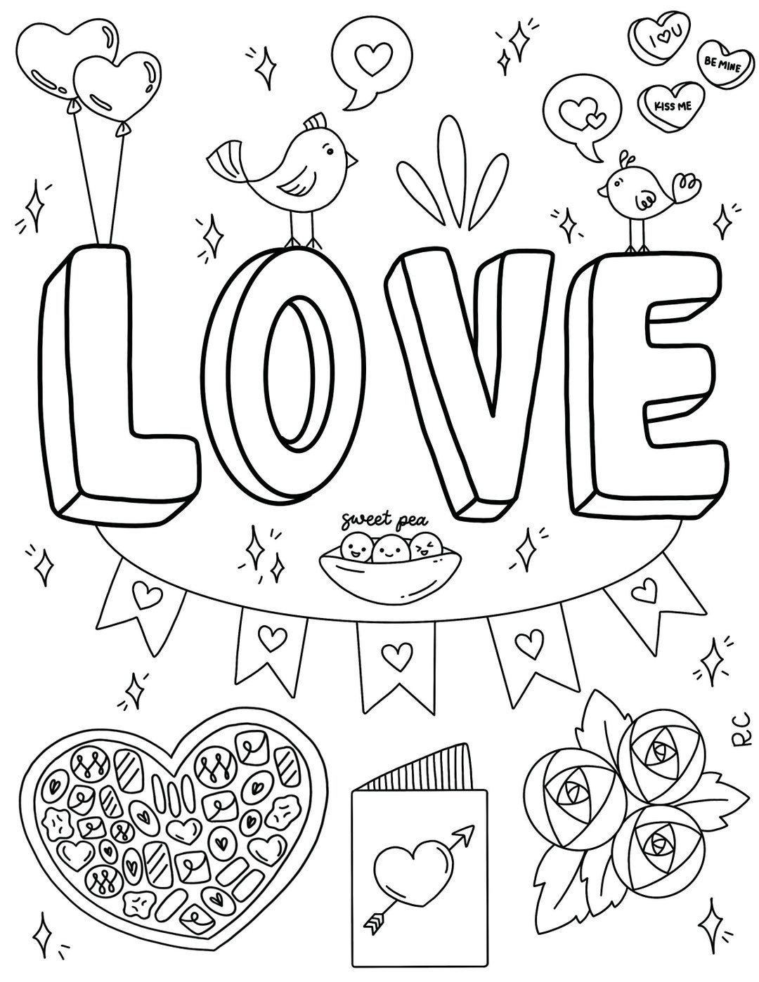 Valentines Day Coloring Page - Etsy