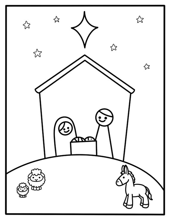 Simple Nativity Coloring Page | Etsy