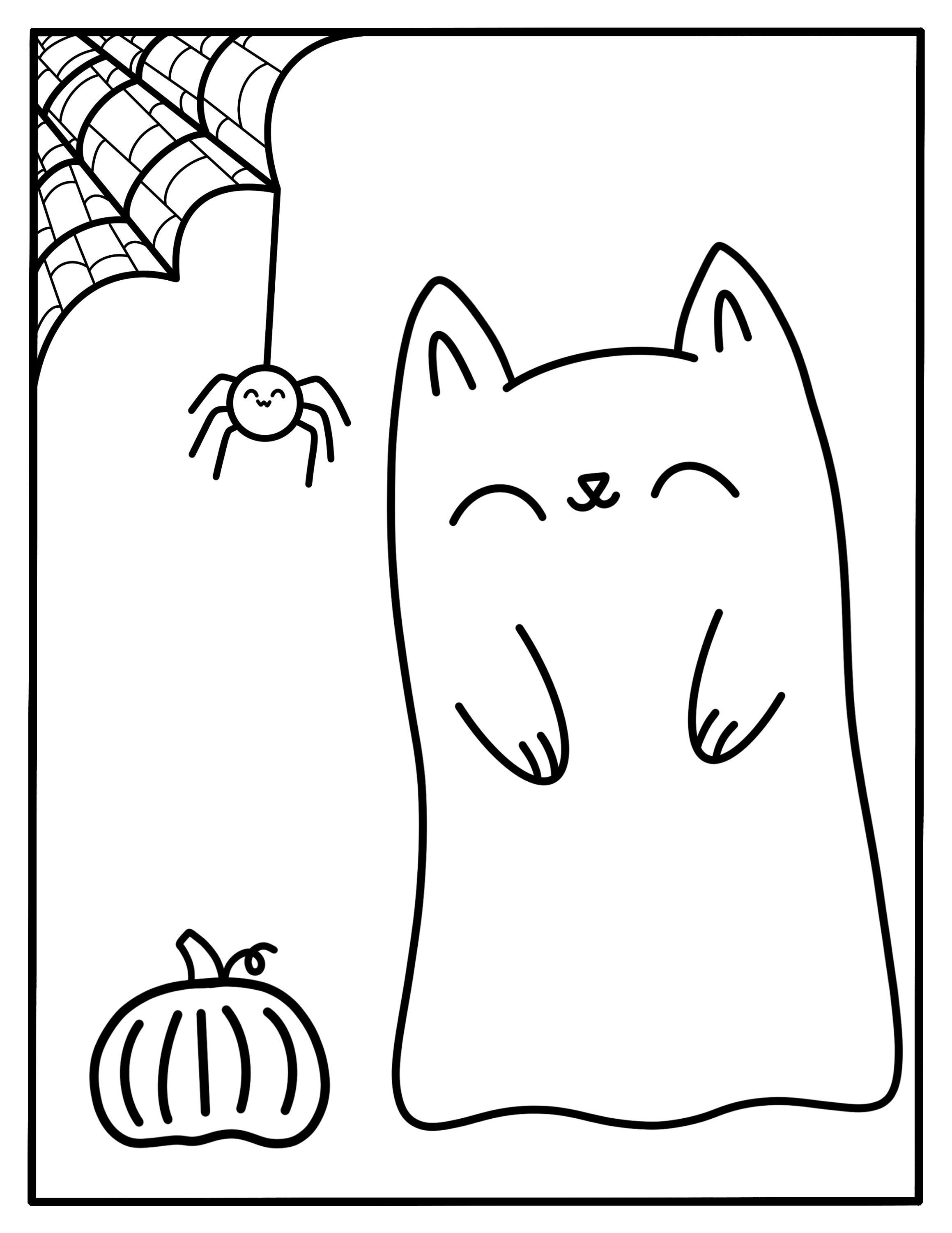 Halloween Ghost Cat coloring page | Etsy