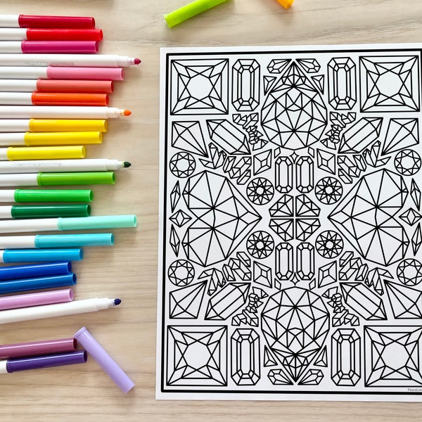 Gems, crystals, jewels coloring page