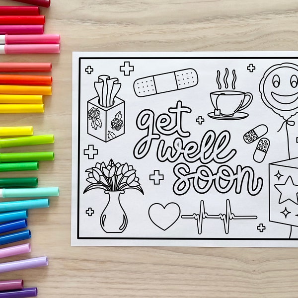 Get Well Soon hand drawn coloring page