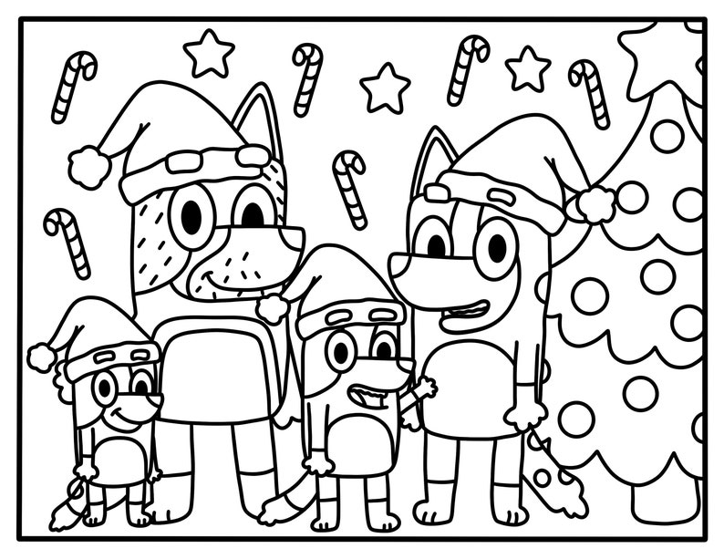 Bluey Heeler Family Christmas Coloring Page | Etsy