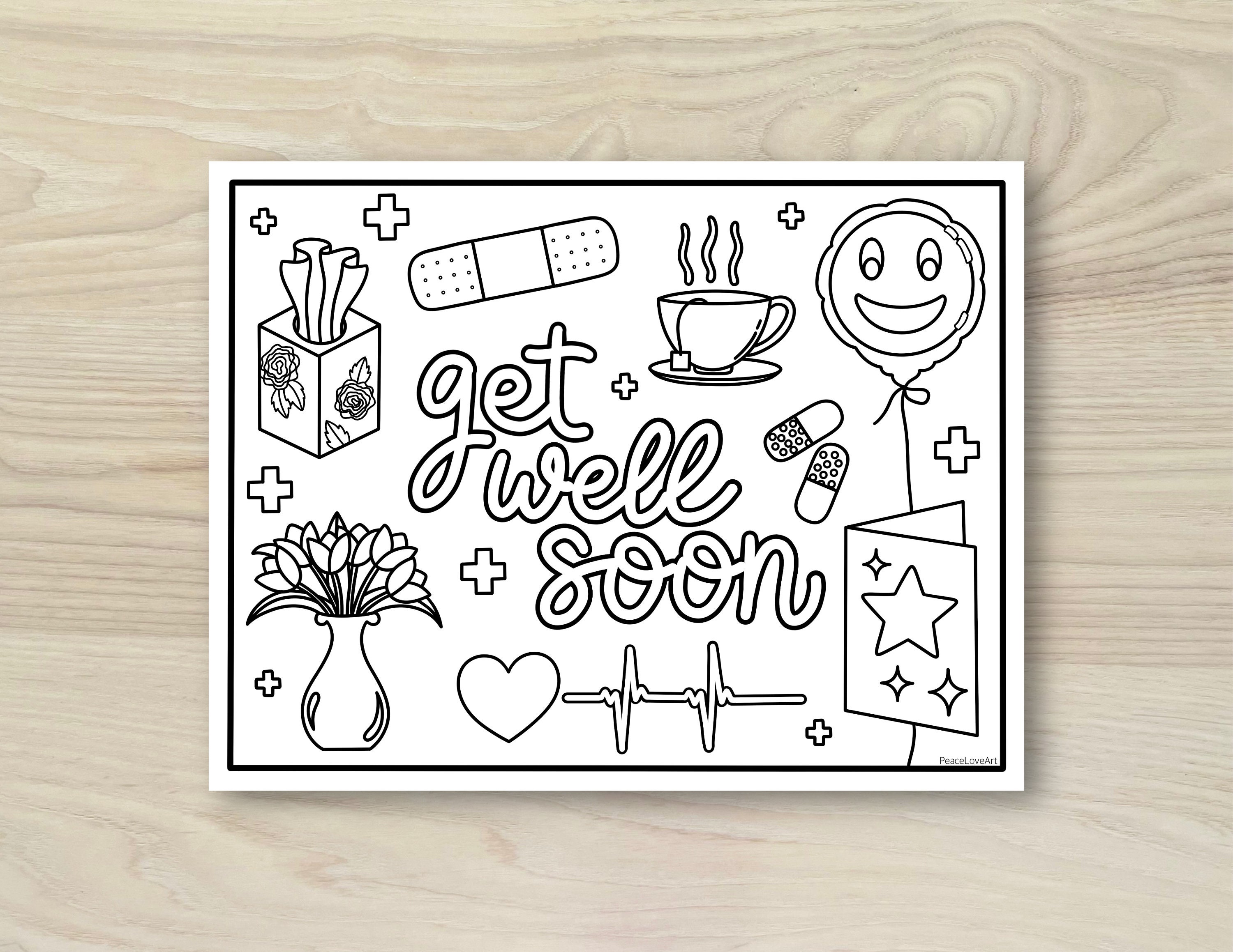 Get Well Soon Hand Drawn Coloring Page - Etsy