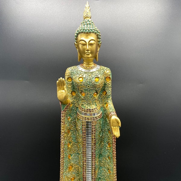 Standing Buddha Statue, Buddha Statue, Colorful Buddha Statue, 18"H Gold Thai Buddha Standing  Feng Shui Figurine Room Decor