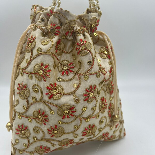 Sac en soie brodée or, sac à cordon en soie avec fleurs dorées, pochette à bijoux, pochette en soie, pochette à bijoux, pochette cadeau, offrez-lui un cadeau