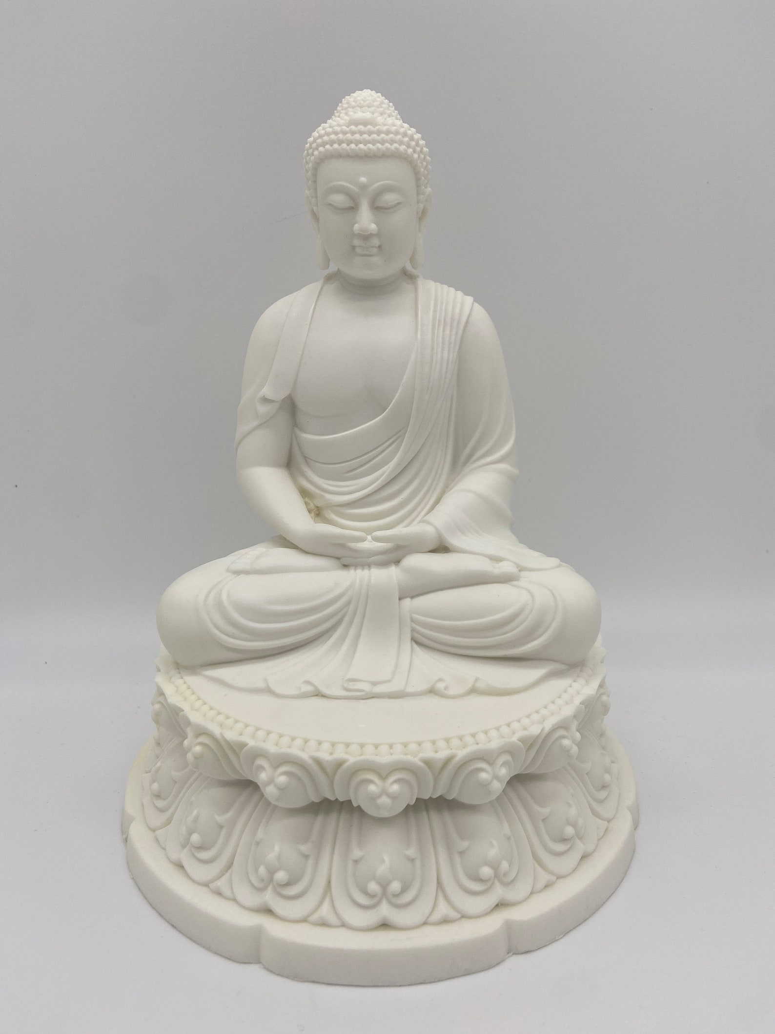 White Buddha Sitting on Pedestal Home Decorative Gift Statue Etsy