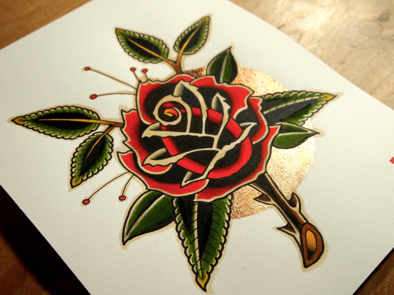 Rose Traditional Tattoo Flash - Hand Painted and Gilded to Order - Etsy