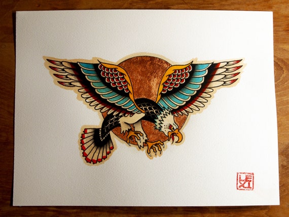 Illustration Of Eagle In Old School Tattoo Style Design Element For Poster  Flyer Emblem Sign Stock Illustration - Download Image Now - iStock