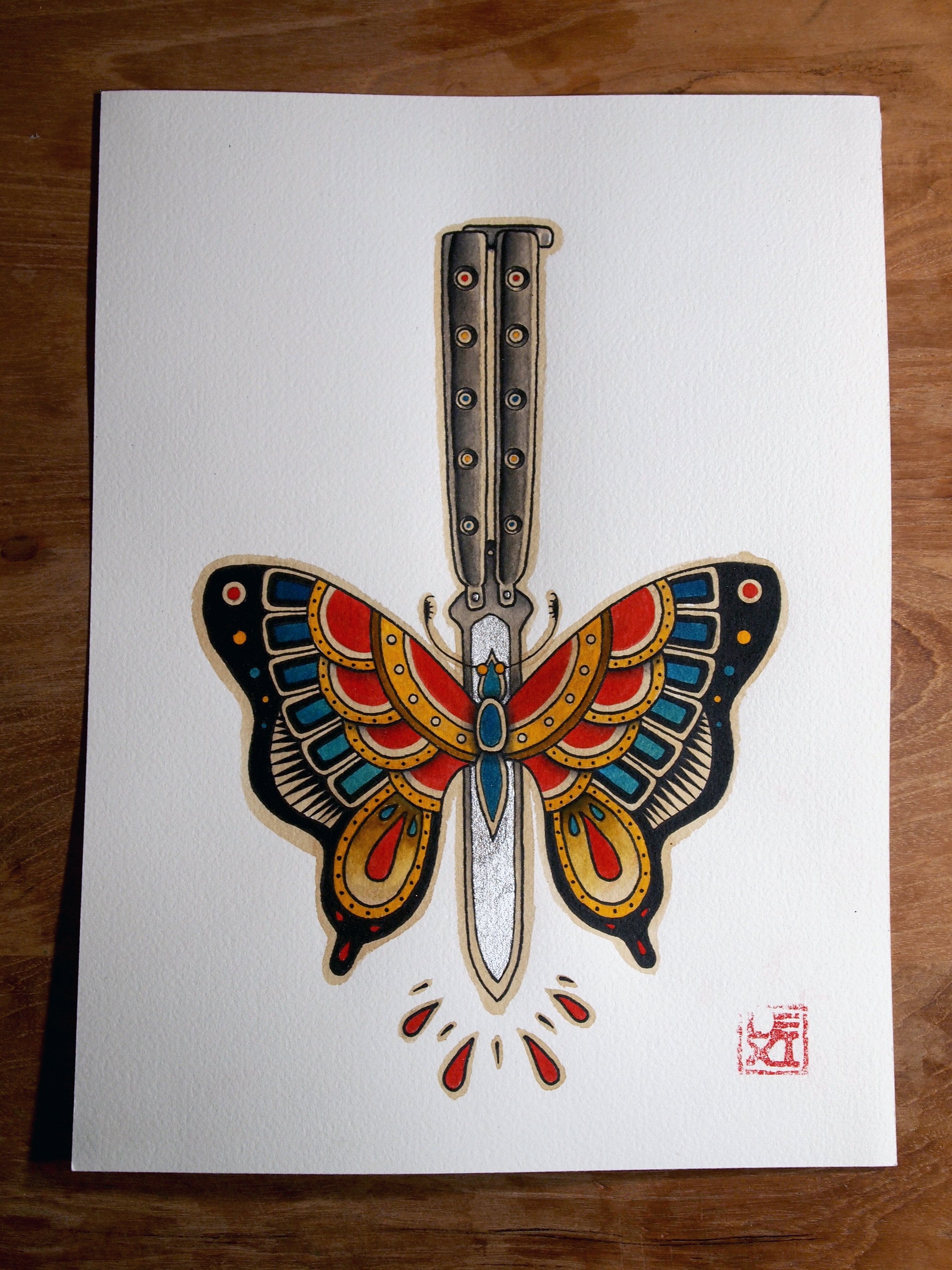Butterfly / Knife Traditional Tattoo Flash - Hand Painted to Order - Etsy