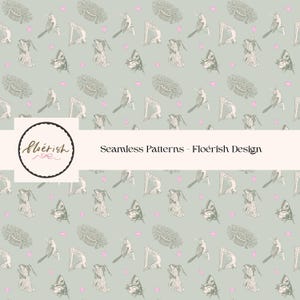 Sage & Pink Modern Toile Seamless Pattern | Vintage Toile Digital Paper | Toile SVG Vintage Illustration Design | Coquette Clip Art