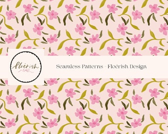 Hand-Painted Floral Seamless Pattern | Whimsical Spring Digital Paper | Cottagecore Wallpaper | Floral Fabric