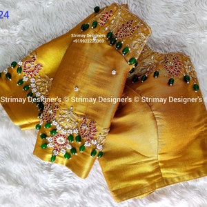 Maggam Rust Resistance Beaded Customizable  Handmade Saree Embroidery Blouse