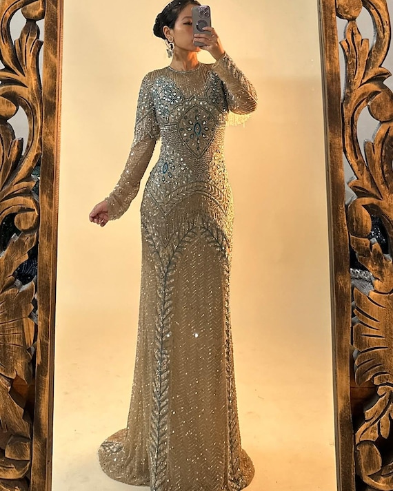 beaded beige dress Moorey Beaded Mini Dress main image 0