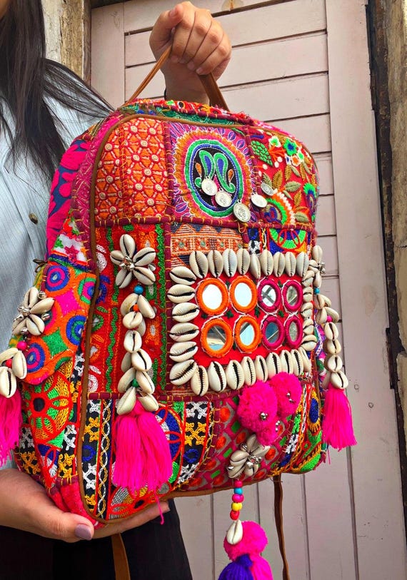 Hand Embroidery boho banjara mirror work Handmade bagPack