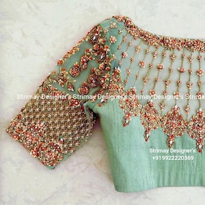 Maggam Rust Resistance Beaded Customizable  Handmade Saree Embroidery Blouse