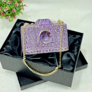 Clutch de cristal con adornos para cámara, de lavanda premium, hecho a mano