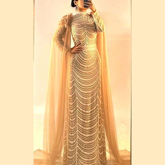 beige cape dress Adora Design 1053 A Line Glitter Tulle Applique Short Cape Dress main image 0