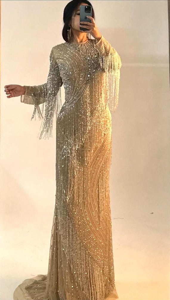S-XXXL Customisable Embellished Hand Beaded Long Sleeves Turkish Gown,  Dubai Style Islamic Wedding Gown, Hijab Dress, Muslim Evening Gown - Etsy  Australia