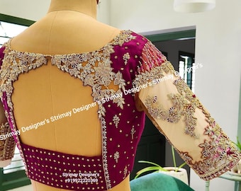 Lila Stickerei Seidenbluse, Maggam Bluse anpassbar in Farbe, Größen / Rostbeständigkeit Stickerei / Saree Bluse / Handstickerei
