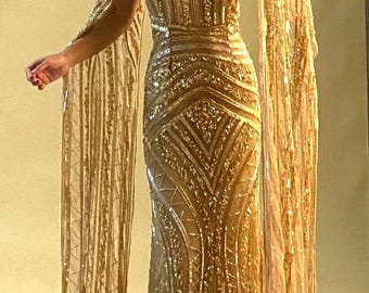 golden spiderweb dresses Ladivine CC2292 Cinderella Divine Iridescent Sheer Dress, Silver Nude / 10 main image 0