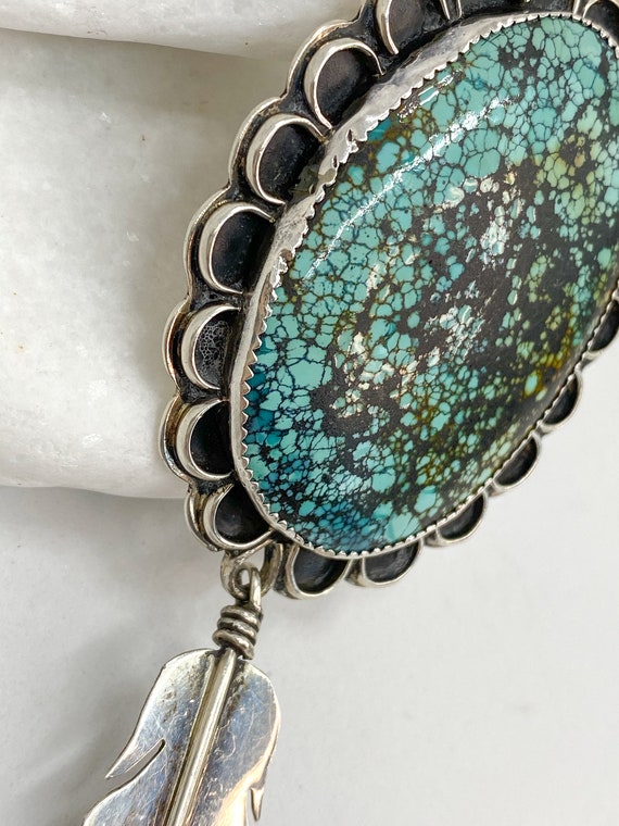 Turquoise Pin or Bolo Tie Vintage Sterling Silver - image 6