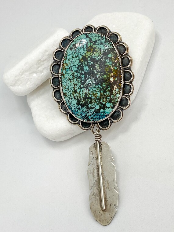 Turquoise Pin or Bolo Tie Vintage Sterling Silver - image 1