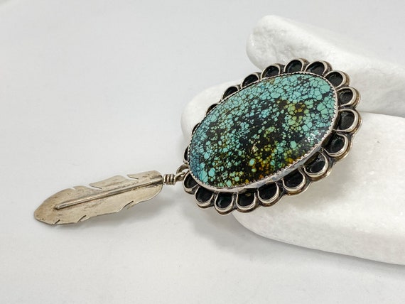 Turquoise Pin or Bolo Tie Vintage Sterling Silver - image 4