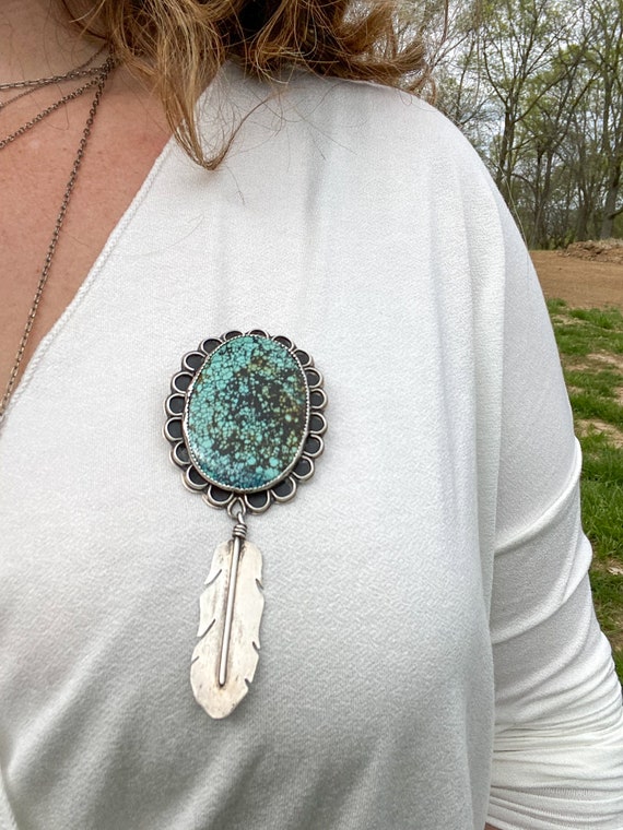 Turquoise Pin or Bolo Tie Vintage Sterling Silver - image 10