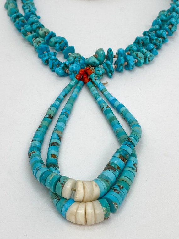 Vintage Kingman Turquoise Necklace with Red Coral 
