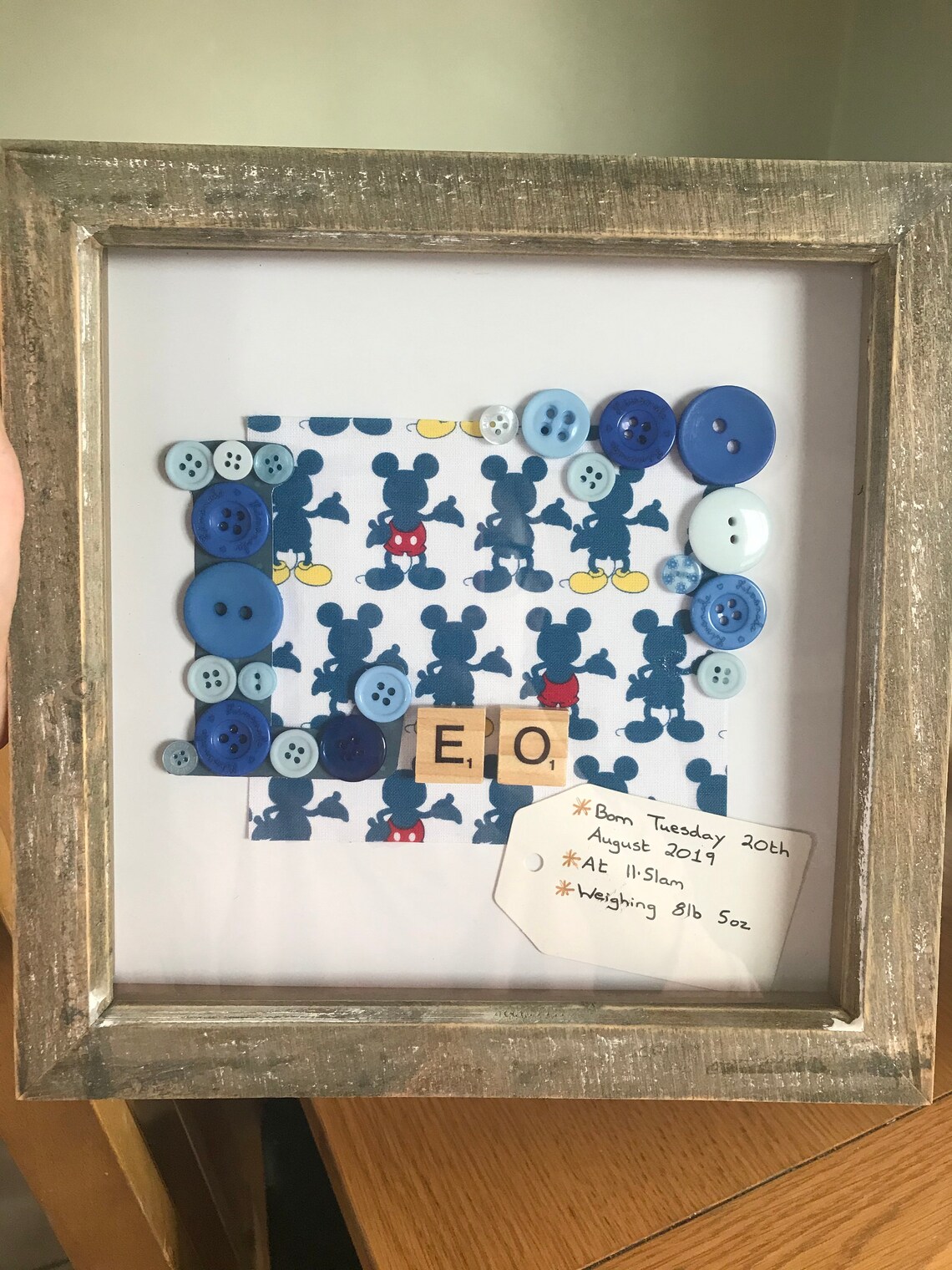 Handmade box frames with button accents and birth details Etsy