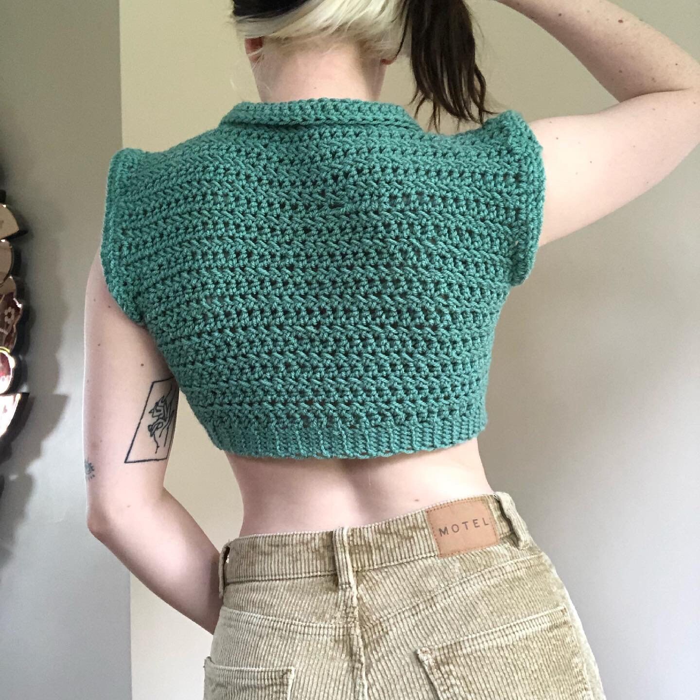 Green crochet crop top with collar Etsy