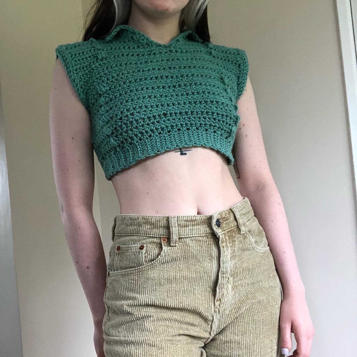 Green crochet crop top with collar Etsy