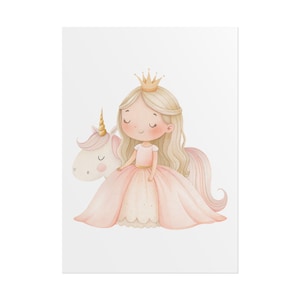 Whimsical Unicorn Princess Rolled Poster | Nursery Decor, Princess Theme watercolor
