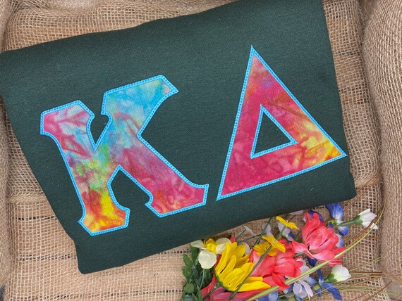 Yellow Pink and Blue Tie dye Sorority Letters Sweatshirt Colorful 70s Tie dye Greek Letter Crewneck Etsy