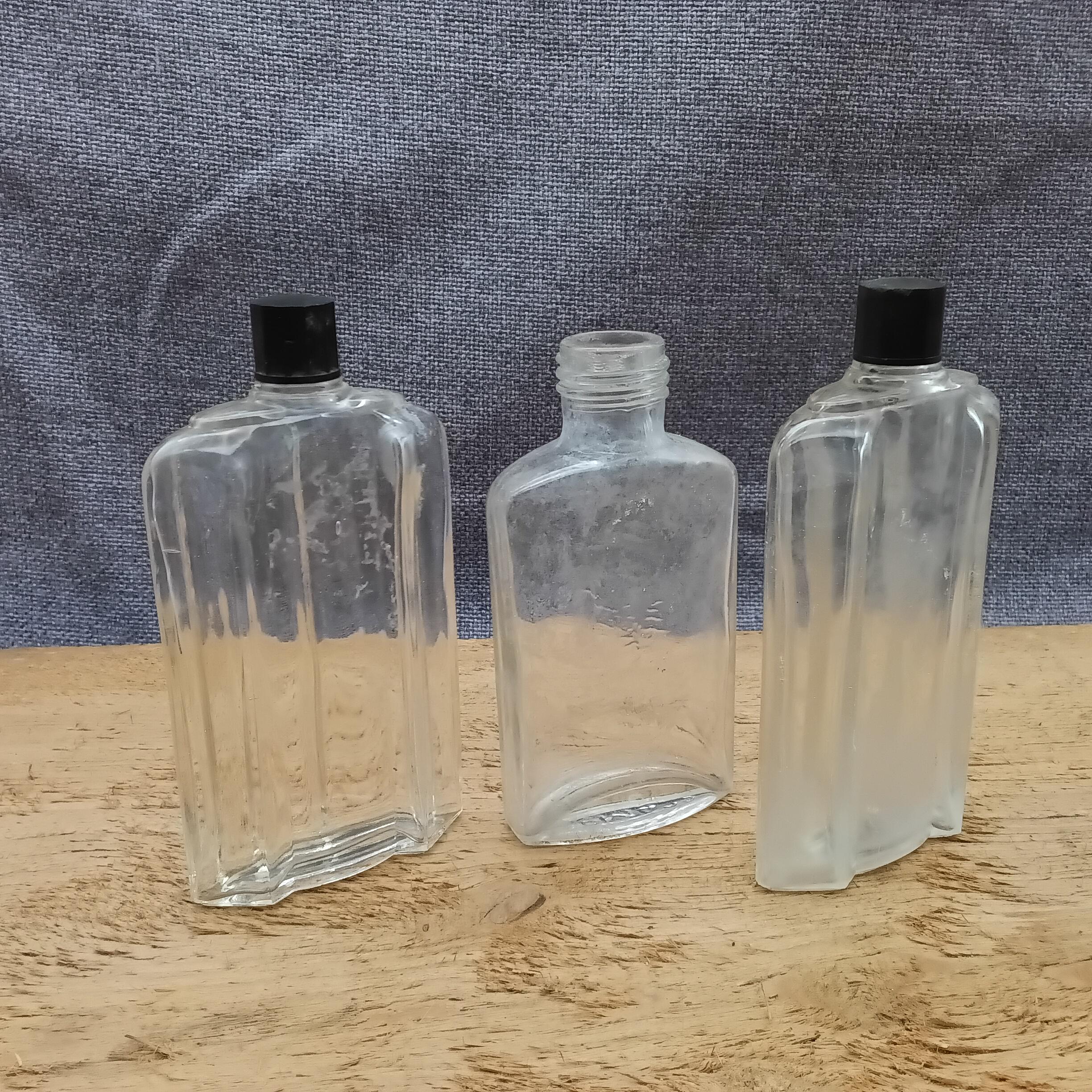 Glass bottles vintage lot 3 small old bottles transparent 2 perfume bottles with Bakelite closure 1 glass bottle DRM without lid 20s