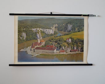 Vintage Schulkarte Wandkarte Donaudurchbruch bei Kloster Weltenburg Lehrtafel Schulwandbild Rollkarte 60er Schule Geografie Westermann