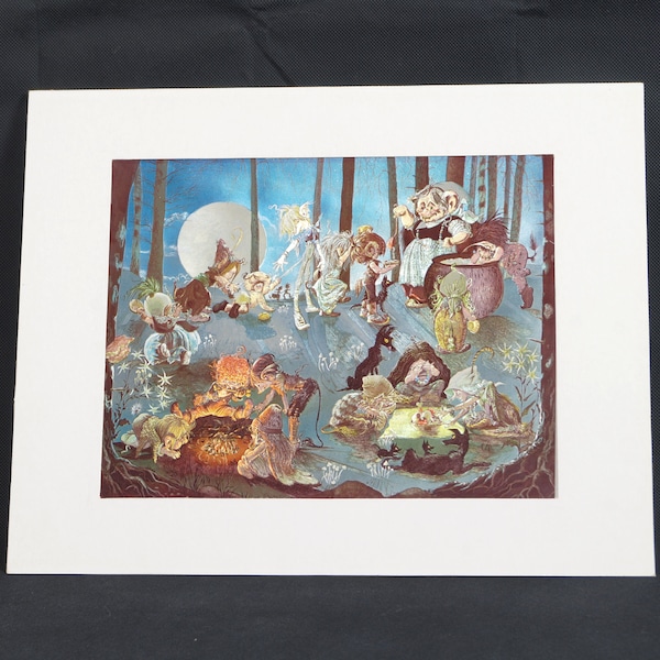 Dufex Foliendruck 3D Effekt „The Barbecue Trolls“ Anne Grahame Johnstone Kobold Wimmelbild Aluminiumfoliendruck Glanzbild Kunstdruck 35x27cm