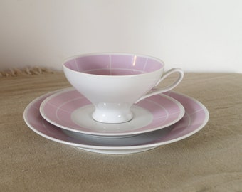 Sammeltasse Set Mid Century Dekor in zart Rosa von Lichte Porzellan aus den 1950er Jahren Einzelgedeck Kaffeeservice vintage Tee Service DDR