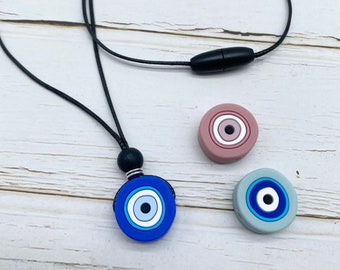 Nursing necklace, necklace for moms, "Nazar, Turkish eye" made of silicone