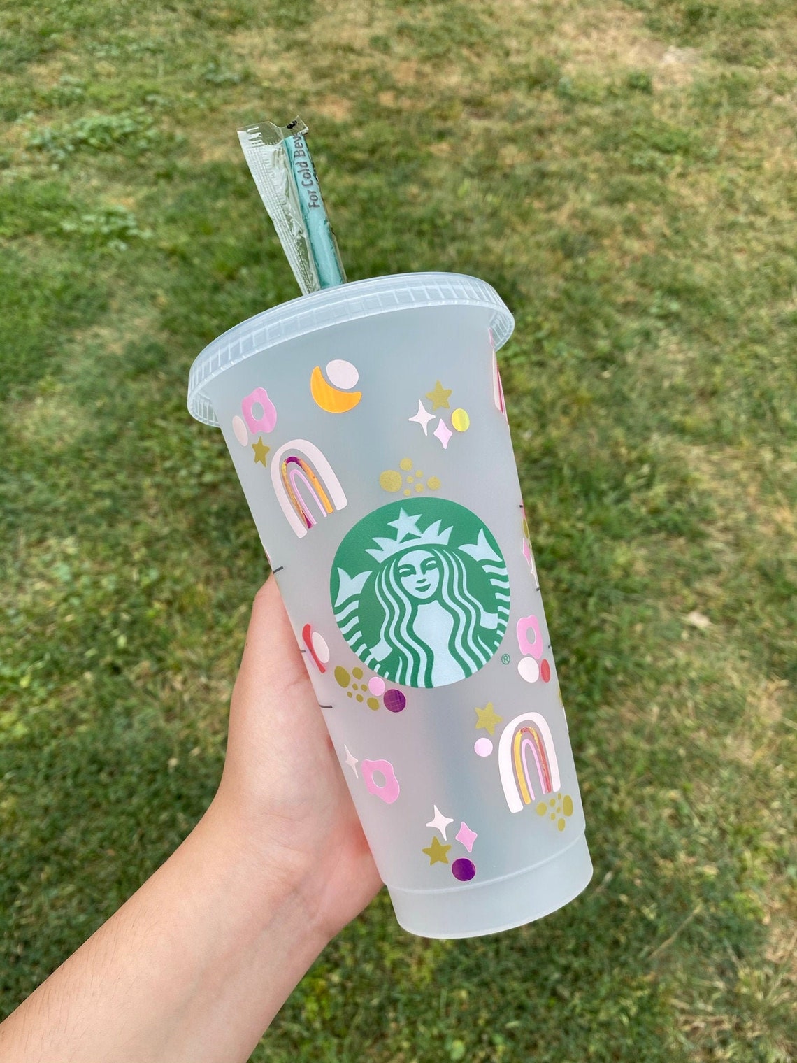Rainbow Starbucks Cup 24 oz Reusable Starbucks Cold Cup Etsy