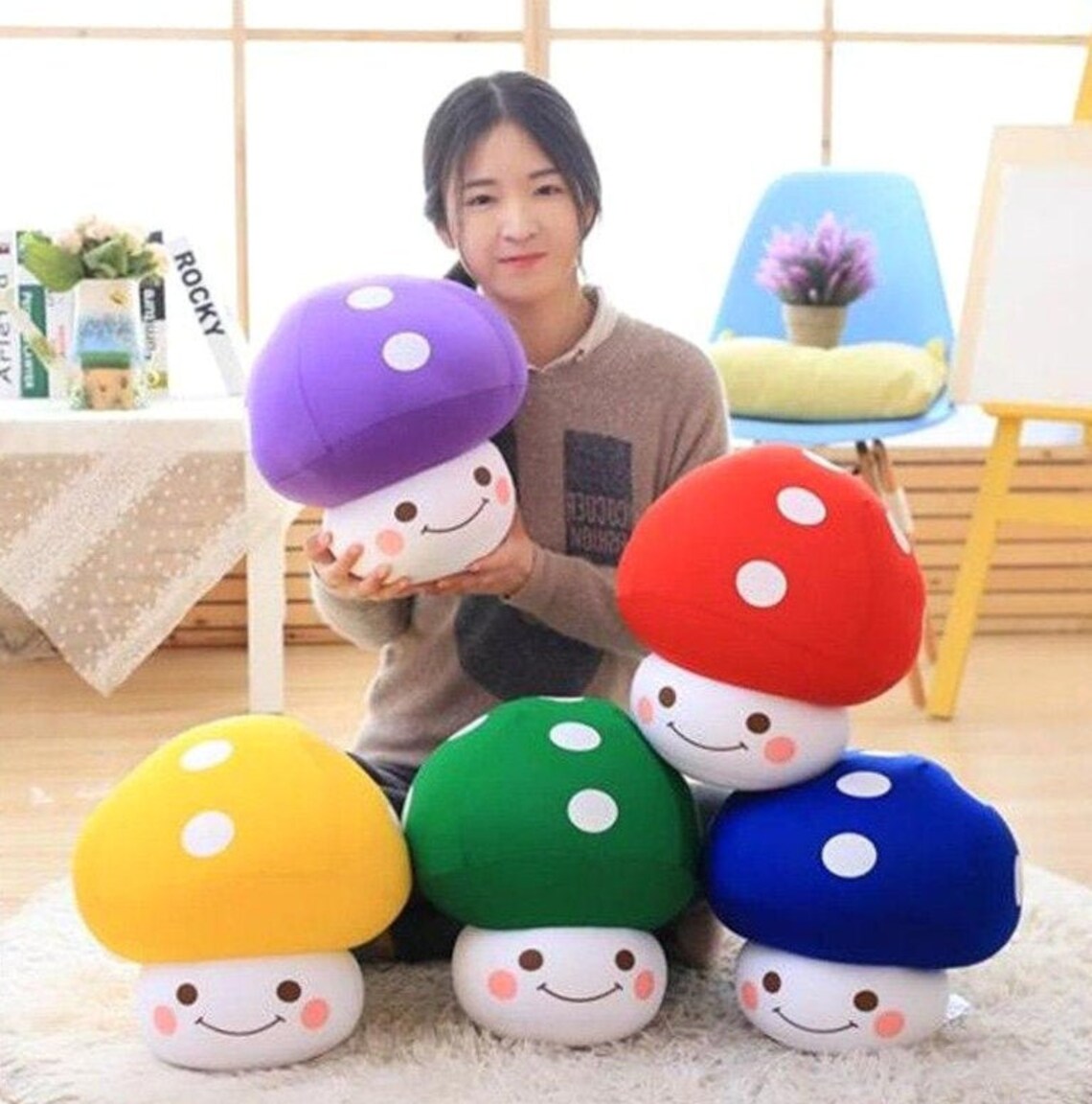 New Cute Kawaii Plush Mushroom Stuffed Toy Pillow 35x25cm Gift Etsy
