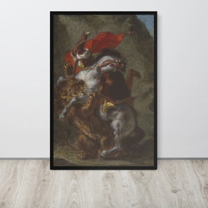 Eugène Delacroix - Arab Horseman Attacked by a Lion (1850) - Fine Art Print