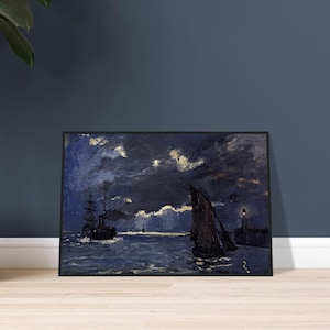 A Seascape, Shipping by Moonlight (1864) by Claude Monet | Fine Art Print, Framed, Canvas, Metal or Acrylic
