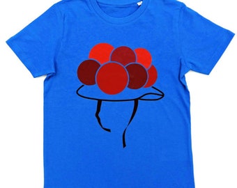T-Shirt Blau mit rotem Bollenhut für Kinder | nachhaltige Bio-Baumwolle