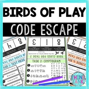 May include: A printable code escape activity for children featuring birds. The activity includes four tasks: Text Mess, Cryptogram, Direction, and Direct. The activity is designed to help children learn about birds and improve their problem-solving skills.